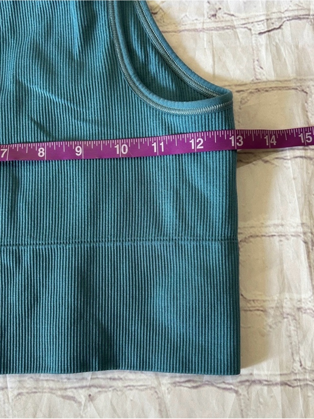 Athleta Aurora Seamless Teal Ribbed V-Neck Tank Top - Picture 3 of 6